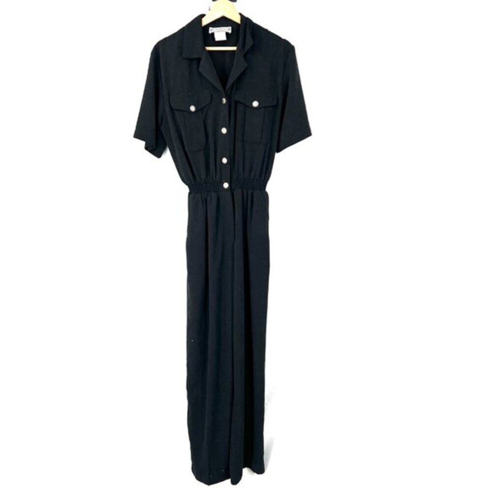 Vintage 90s Saint Germain Paris boiler suit jumpsuit short sleeve black S - Picture 2 of 16